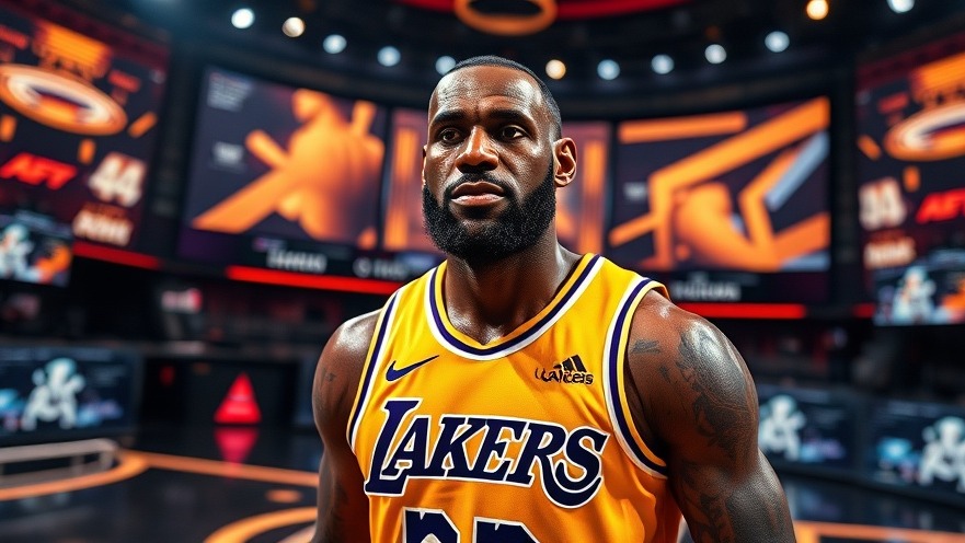 LeBron James in Lakers jersey amidst NBA trade rumors, showcasing vibrant studio backdrop.