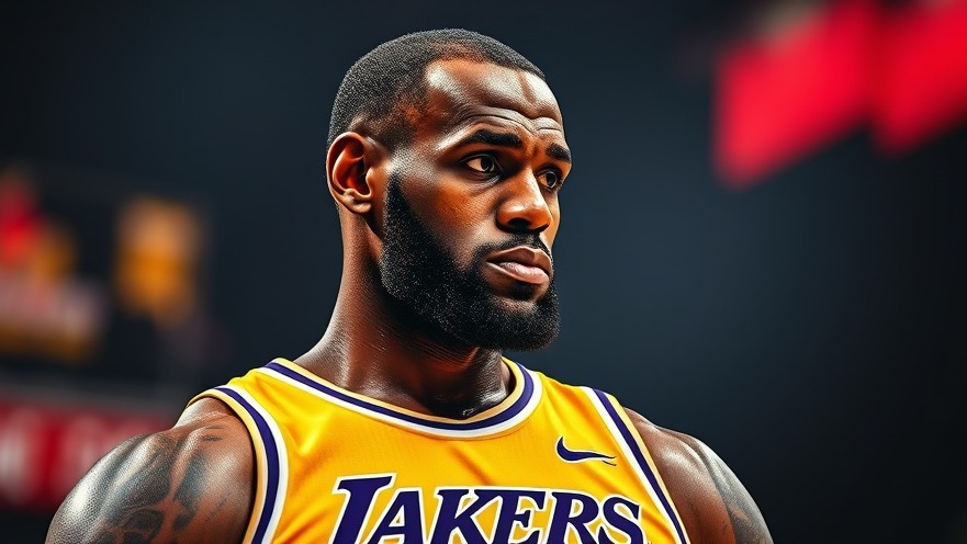 LeBron James in Lakers jersey, pondering NBA trade rumors during offseason.
