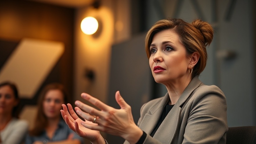 Engaged woman discussing vaccine policies and public health impact in a modern studio.