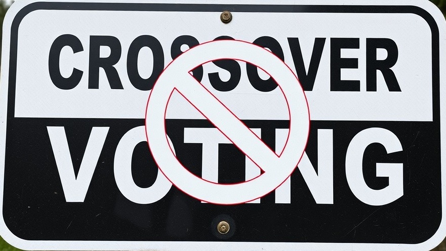 CROSSOVER VOTING sign with NO symbol, reflecting Texas politics news.