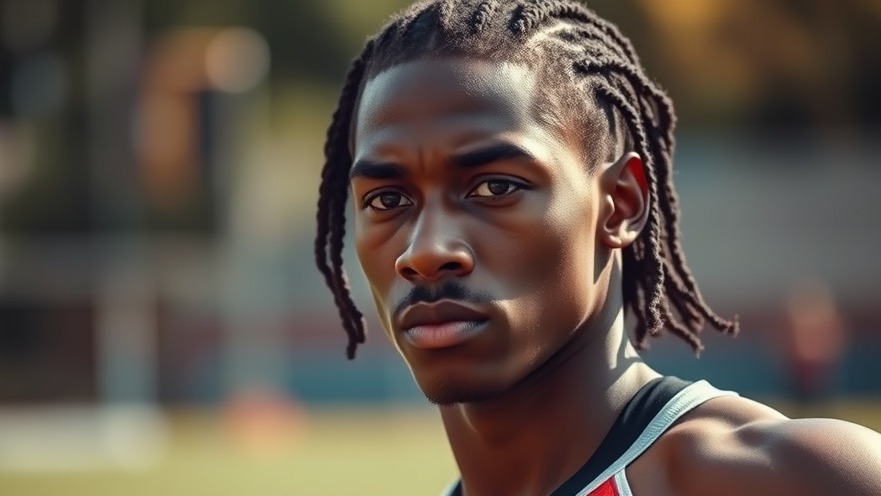 Focused young black male athlete training outdoors, representing college football scores.