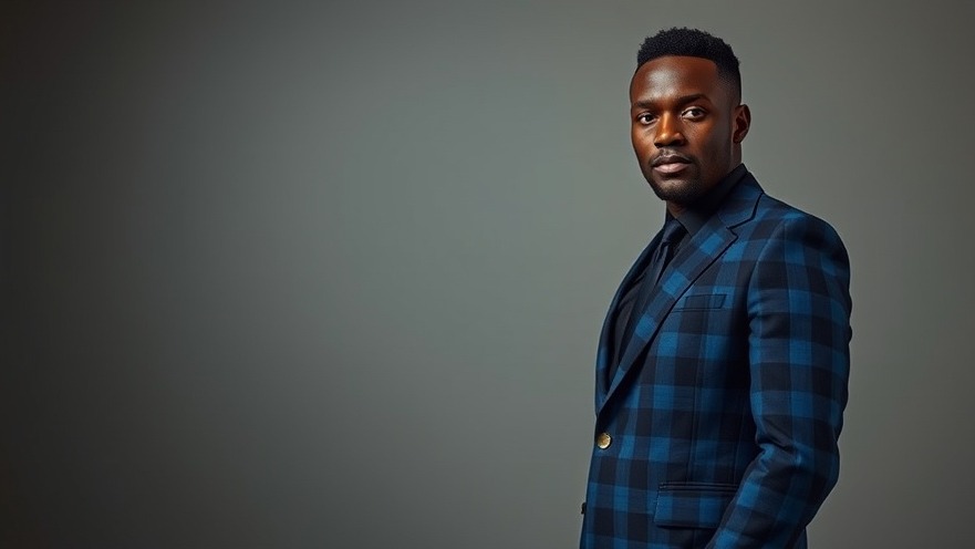Stylish black man in blue plaid suit, perfect for NBA highlights and athlete branding.