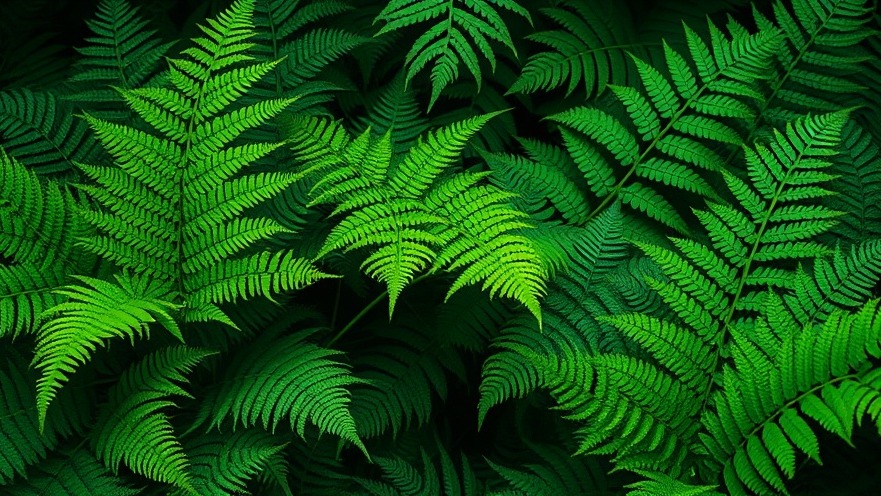 Lush tropical ferns creating a serene ambiance, showcasing natural healthy foods and herbal supplements.