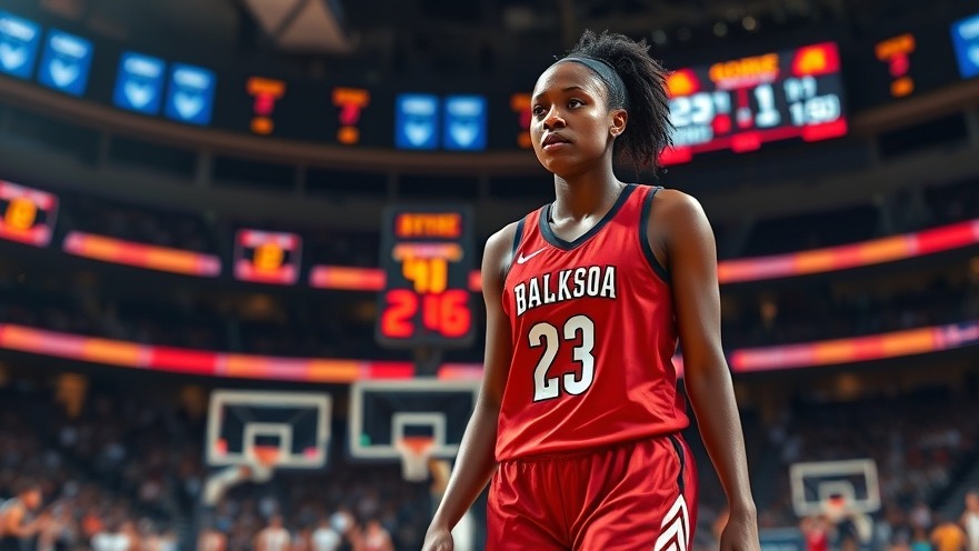Focused black female athlete in red jersey expressing WNBA reactions after a tough play.