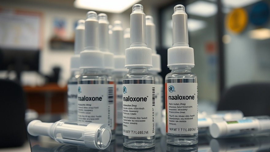 Close-up of naloxone nasal sprays for fentanyl overdose prevention in a college health initiative.