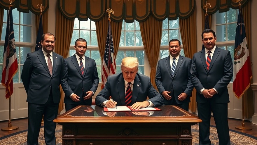 President Trump signs FDA regulations on domestic drug supply in a formal setting.