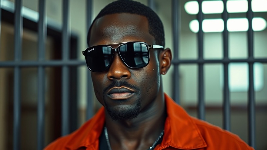 Confident black man in sunglasses, reflecting on Diddy trial verdict indoors.