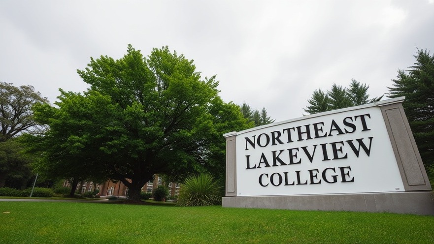 Northeast Lakeview College entrance sign promoting healthcare education in San Antonio.
