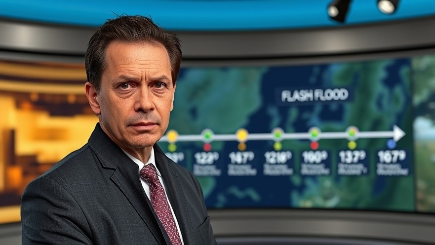 Weather reporter in San Antonio discussing flood response Texas and emergency alerts.