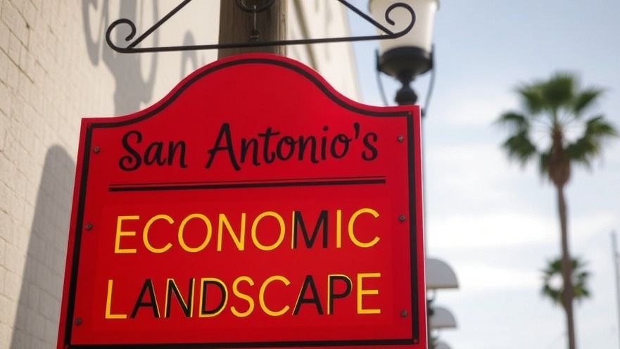 Sign reading 'San Antonio's Economic Landscape' highlighting local entrepreneurs.