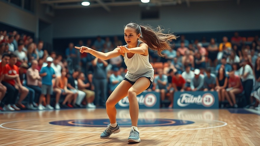 Dynamic female athlete showcasing impressive skills in vibrant, energetic scene.
