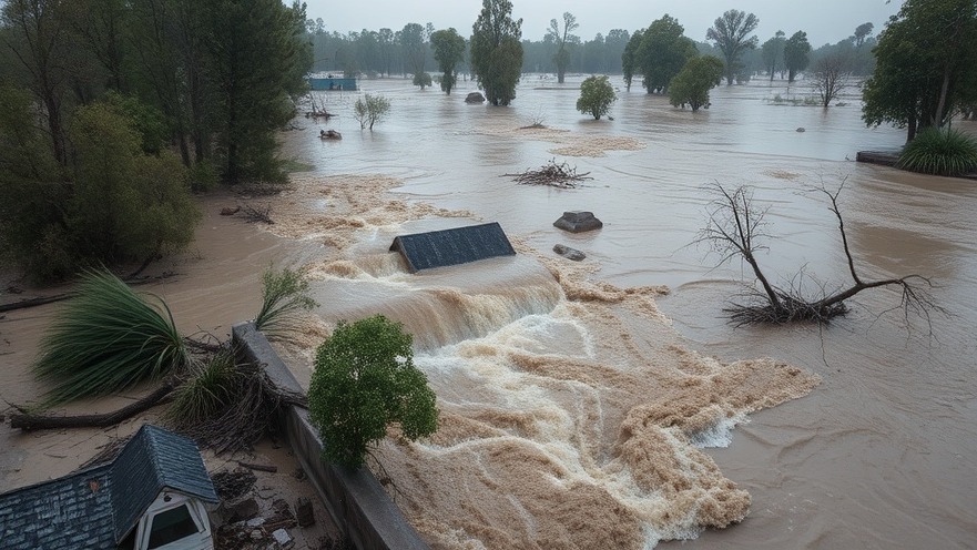 Devastating flooded river in Texas highlighting flood alerts and emergency response.