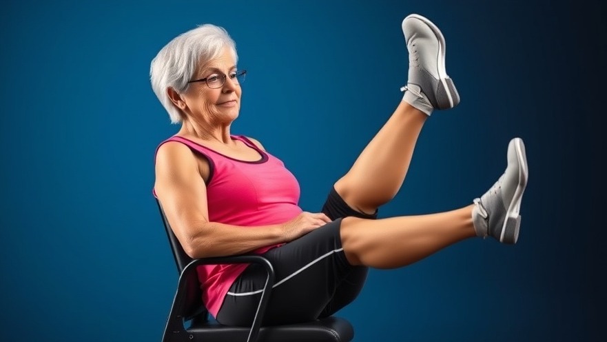Elderly woman doing a seated leg lift, showcasing senior fitness tips for a healthy lifestyle.