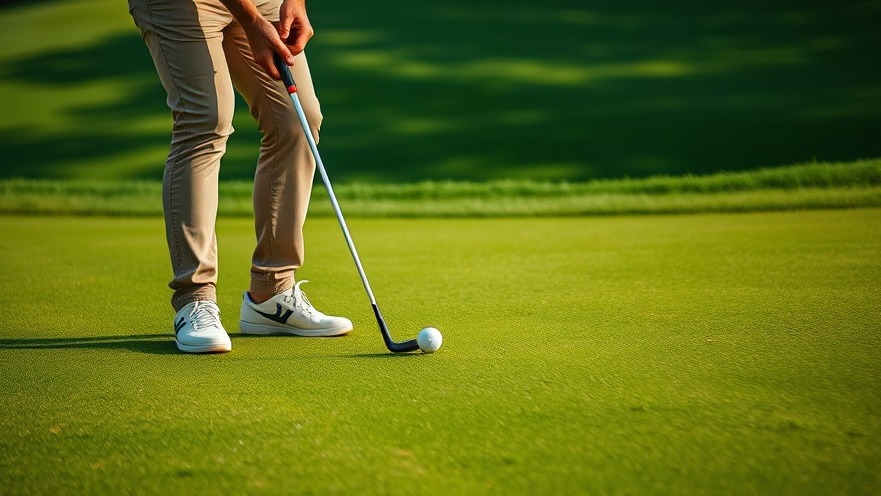 Focused golfer showcasing sports resilience while putting on a vibrant green course.