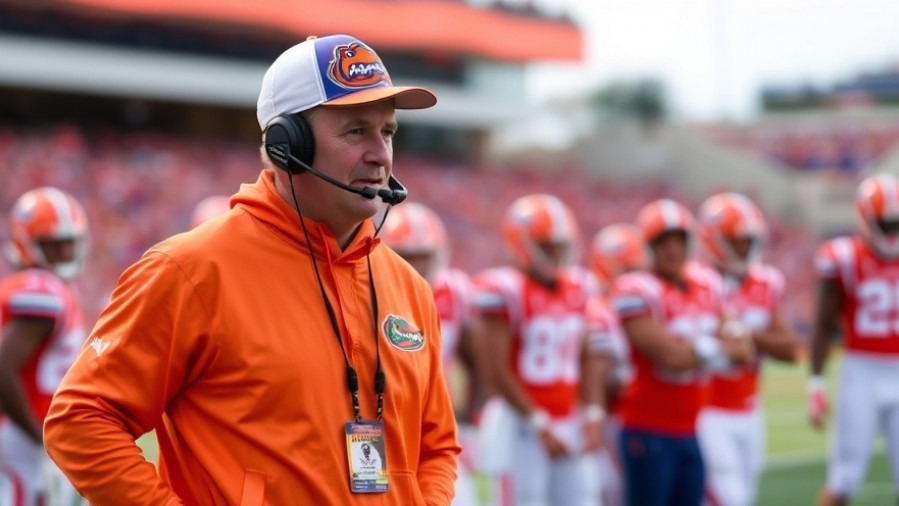 Florida Gators football coach discussing NCAA football news for 2025.