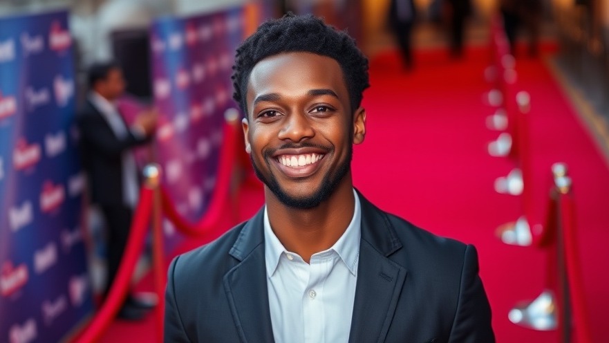 Smiling young black man on the red carpet, reflecting on TV cast mourning and celebrity tributes.