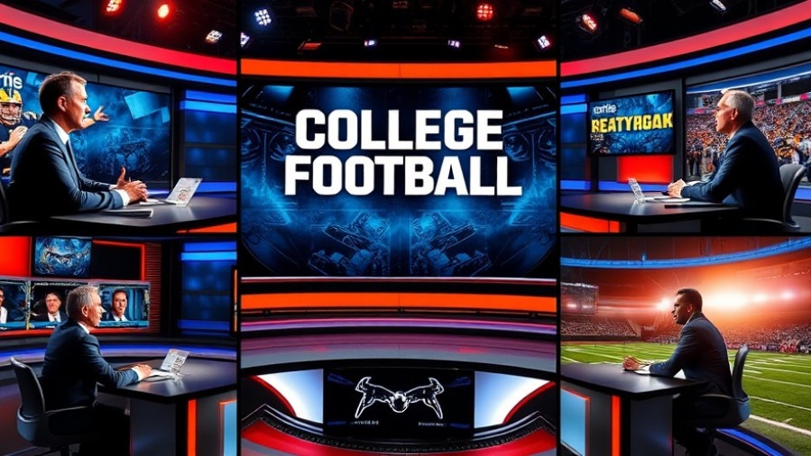 Dynamic sports broadcast scene discussing college football, NCAA recruiting updates.