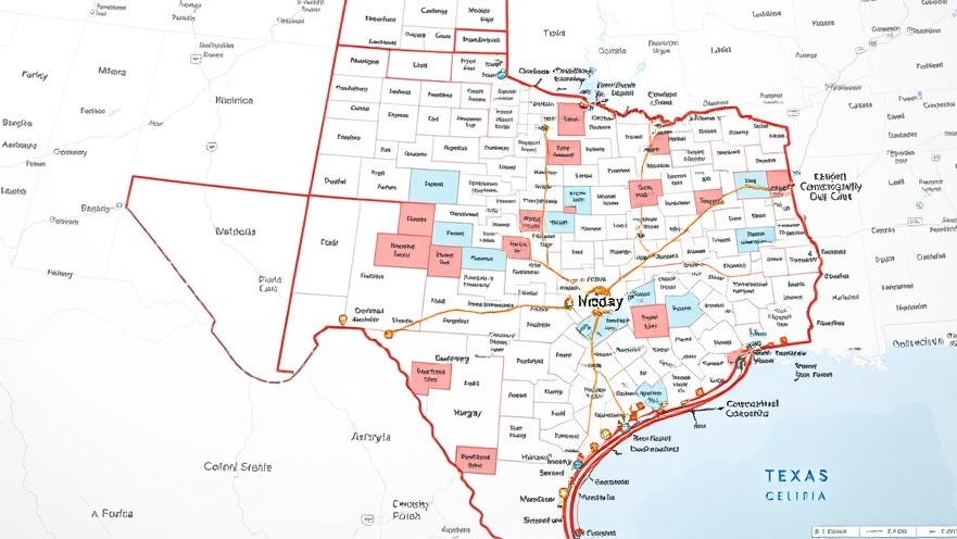 Photorealistic map of Texas highlighting gerrymandering controversy and electoral representation.