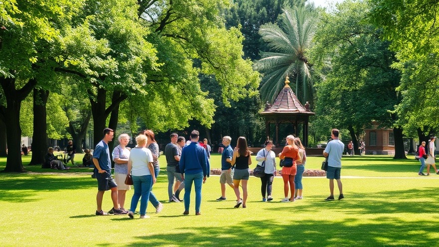 People enjoying lush green park during pleasant local weather in San Antonio.