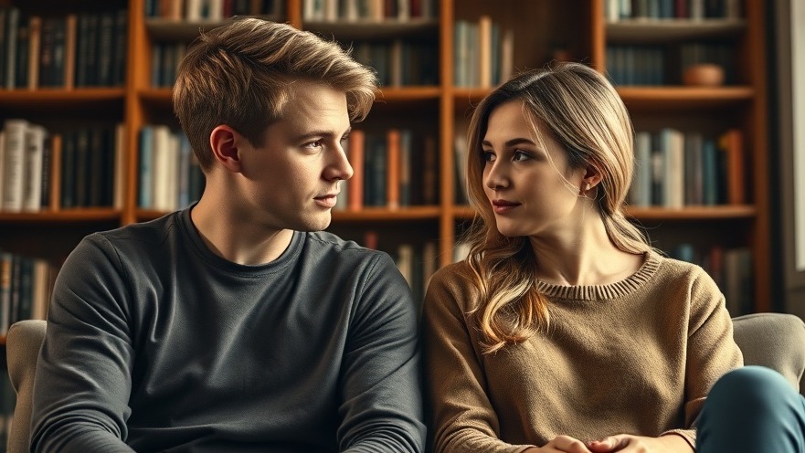 Engaged young blonde couple discussing Chrisley pardon in cozy setting.