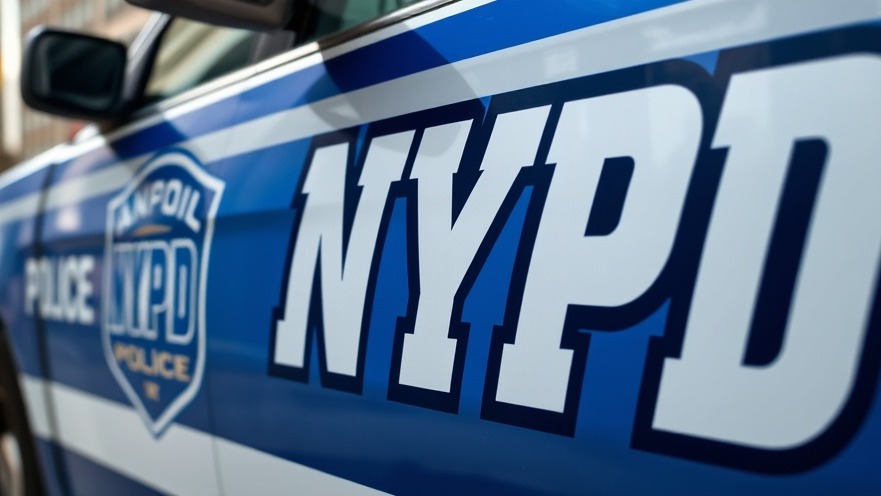 Close-up of NYPD car door, highlighting police presence against urban crime in Bronx.