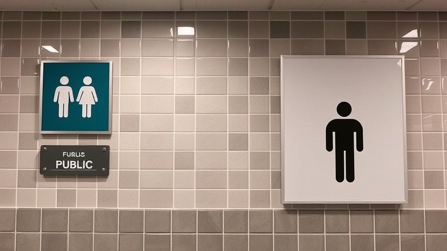 Public restroom signage highlighting the implications of Texas bathroom bill for transgender rights.