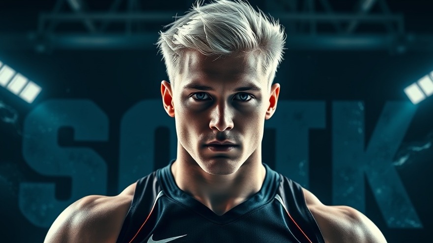 Confident blond athlete in bold sports graphic, echoing Maine's lobstering history.