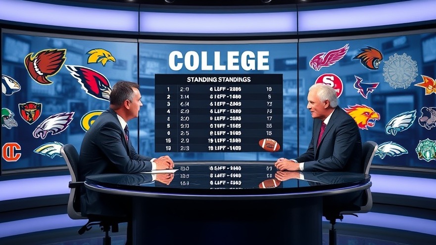 Commentators analyze Texas vs. Oklahoma in vibrant college football studio.