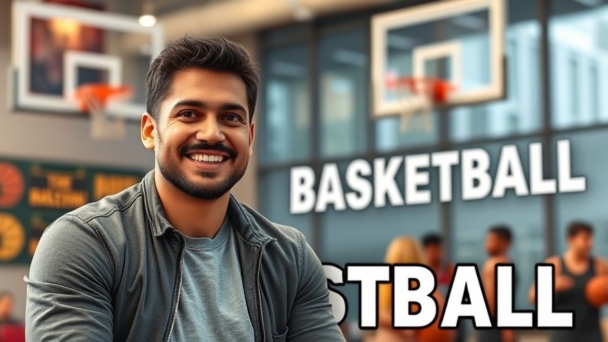 Smiling man discussing NBA highlights and MVP race in vibrant basketball setting.