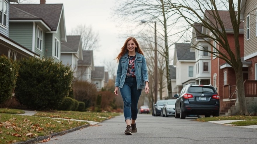 Nicole Nosek walking in a suburban neighborhood promoting affordable housing Texas.