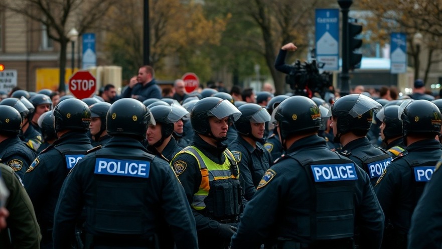 Police officers in a crowd advocating for police union support and community policing reform