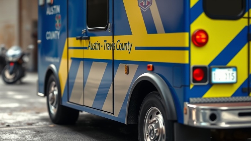 Austin motorcycle safety depicted in a photorealistic EMS ambulance near a crashed motorcycle.