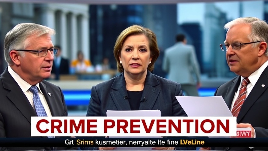 Political figures discussing national crime trends in a vivid news broadcast setting.