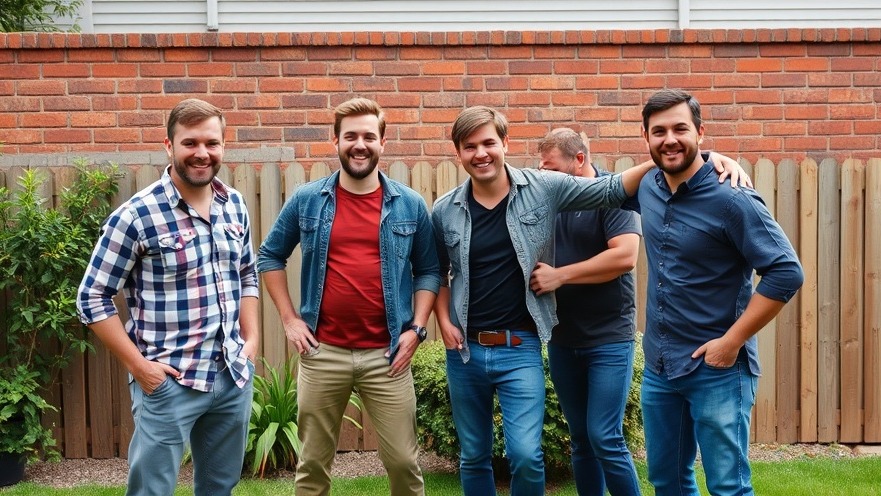 Group of men in San Antonio supporting local businesses, vibrant backyard setting.