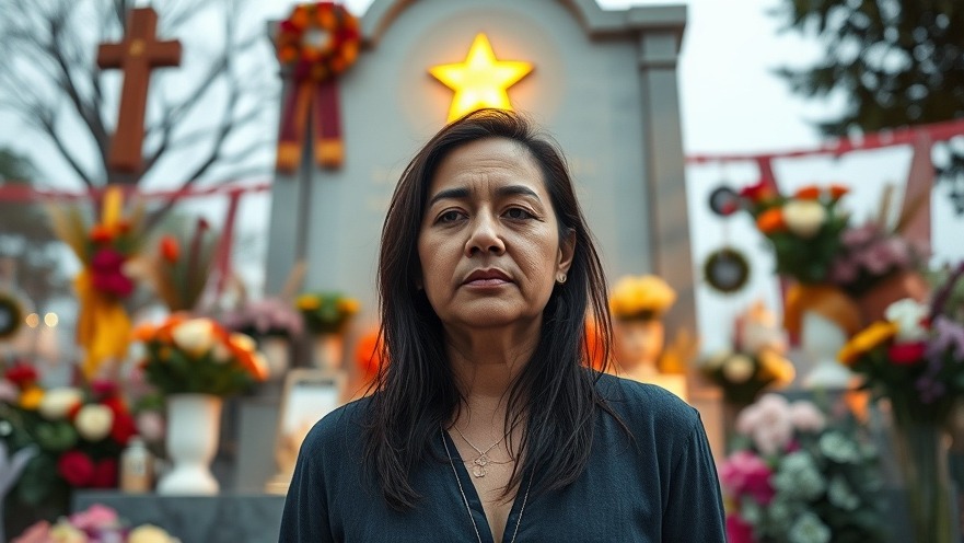 Colorful portrait of a sad Hispanic woman at a memorial, honoring Selena Quintanilla's legacy.