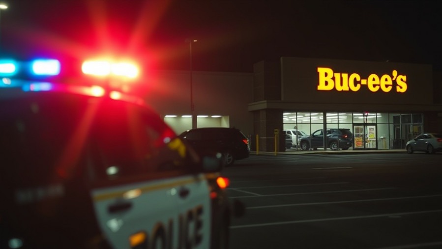 Police vehicle at Ennis Buc-ee's crash site after Henderson County shooting incident.
