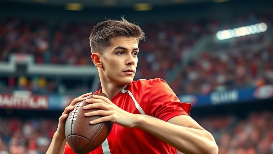 Focused young athlete, AJ McCarron, in red jersey, embodying college football performance expectations.