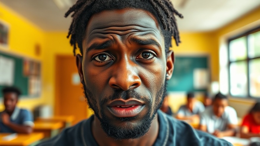 Angry black man expressing political discourse education in a vibrant classroom.