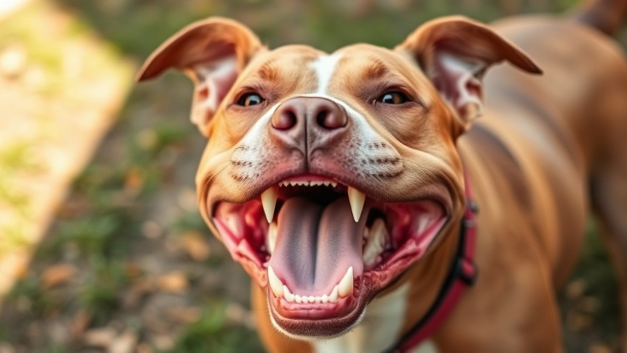 Pit bull baring fangs, highlighting dog park safety measures in Dallas.