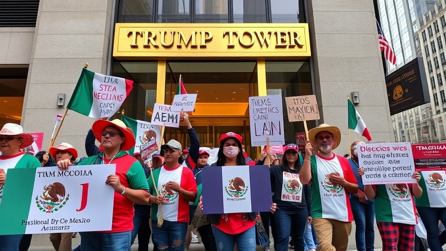 Immigration demonstrations outside Trump Tower with protesters in Mexican colors