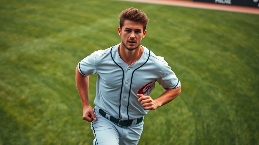 Photorealistic baseball player running onto the field, vibrant MLB standings backdrop.