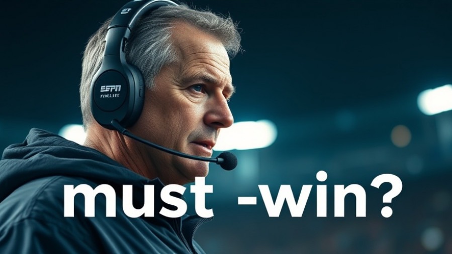 Focused football coach pondering strategy for Super Bowl 2025, under stadium lights.