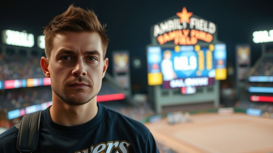 Sad male fan in Brewers attire reflects on fan behavior amid the Brewers vs Dodgers incident.