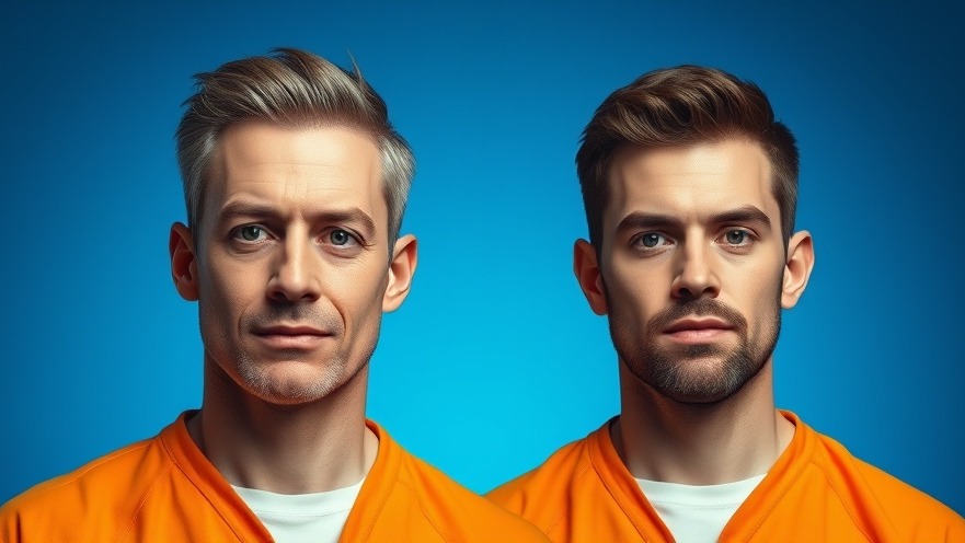 Photorealistic image of two men in orange prison suits, reflecting legal appeal themes in Los Angeles County DA cases.