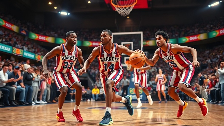 Harlem Globetrotters showcasing athlete voices and cultural impact of sports in a vibrant basketball game.