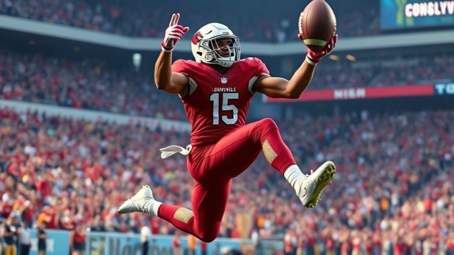 Louisville defense upsets Miami as player leaps to intercept pass in vivid game action.