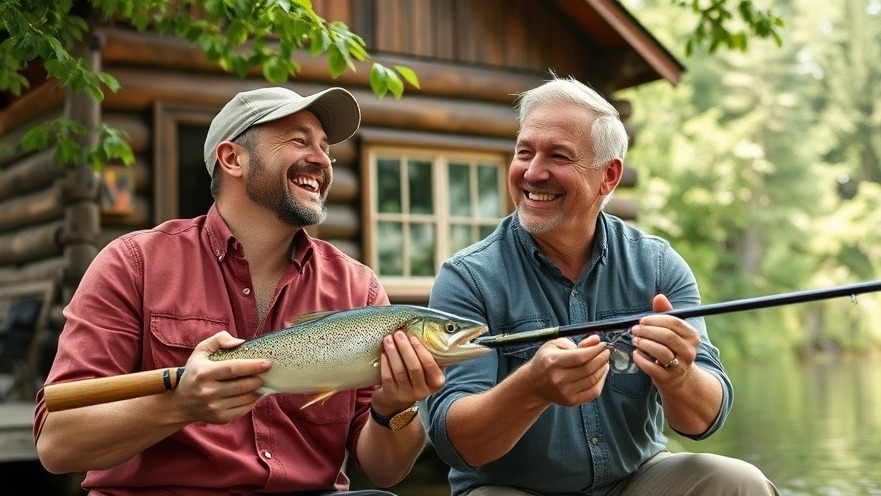 Two cheerful men fishing, embodying political accountability and ethical leadership in nature.