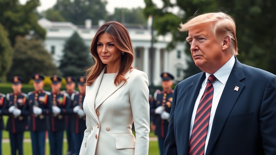 Melania Trump in white pantsuit and Donald Trump at military parade, reflecting political fashion USA.
