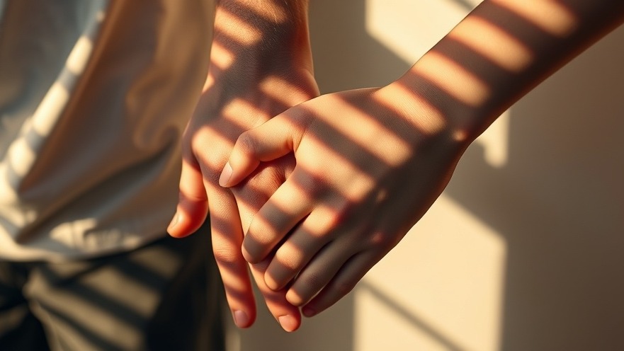 Photorealistic image of two people holding hands, symbolizing emotional wellness at home.