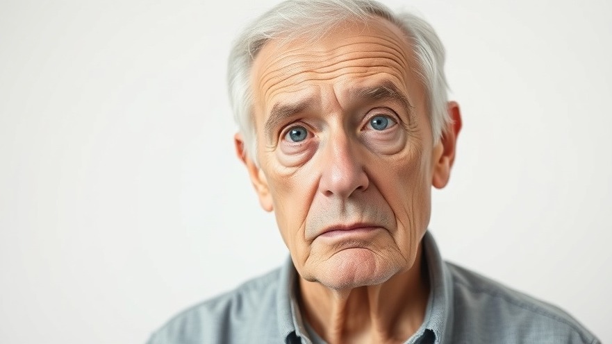 Photorealistic portrait of an elderly man showing confusion, emphasizing dementia awareness.